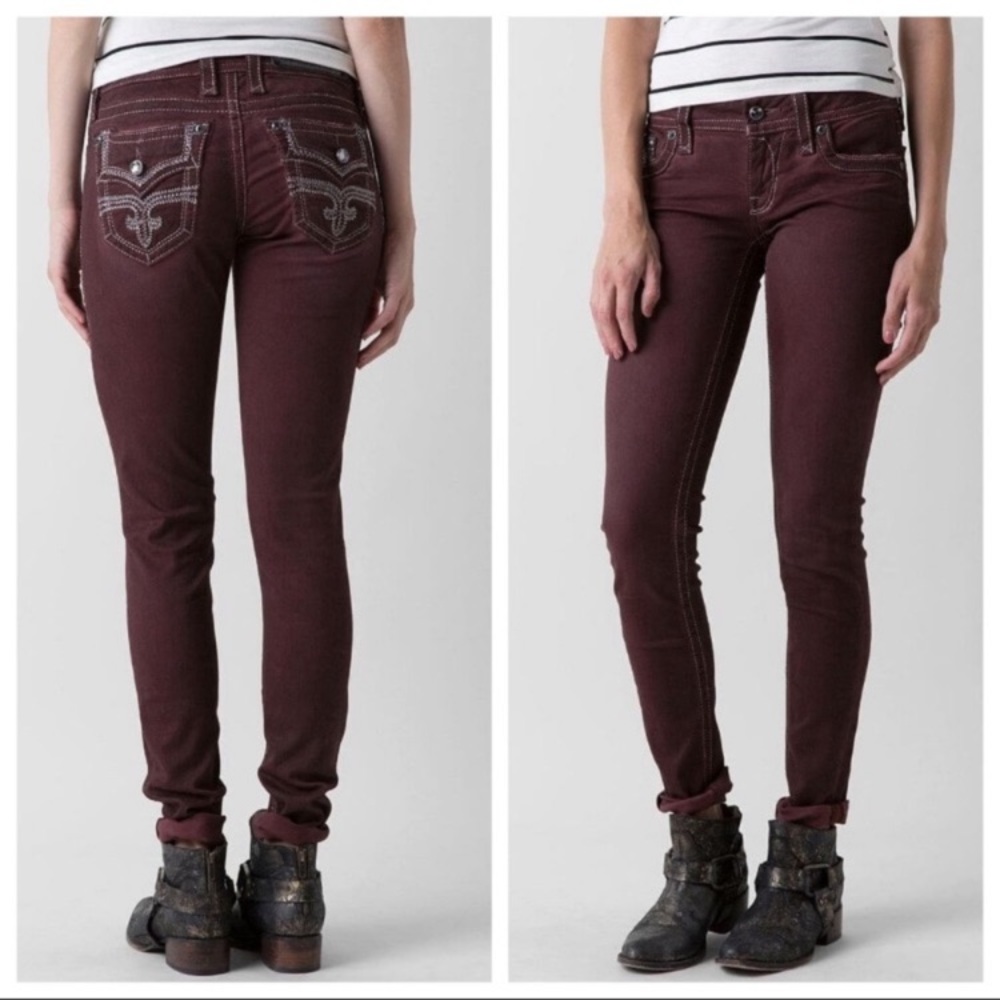 Rock Revival Margie Skinny Stretch Maroon Berry Jeans Women’s Size‎ 24